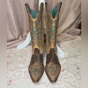 Corral Vintage Women’s 9.5 Western Boots Unworn Handmade Mexico Turquoise Inlay